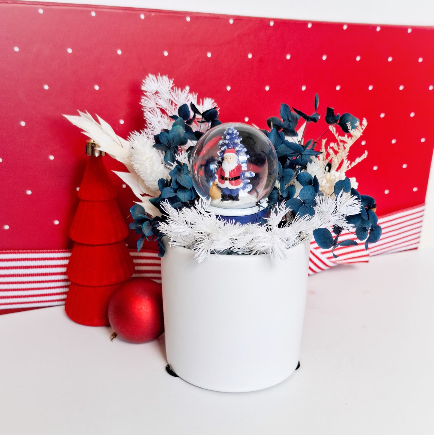 Blue Santa Snow Globe Dried Floral Arrangement