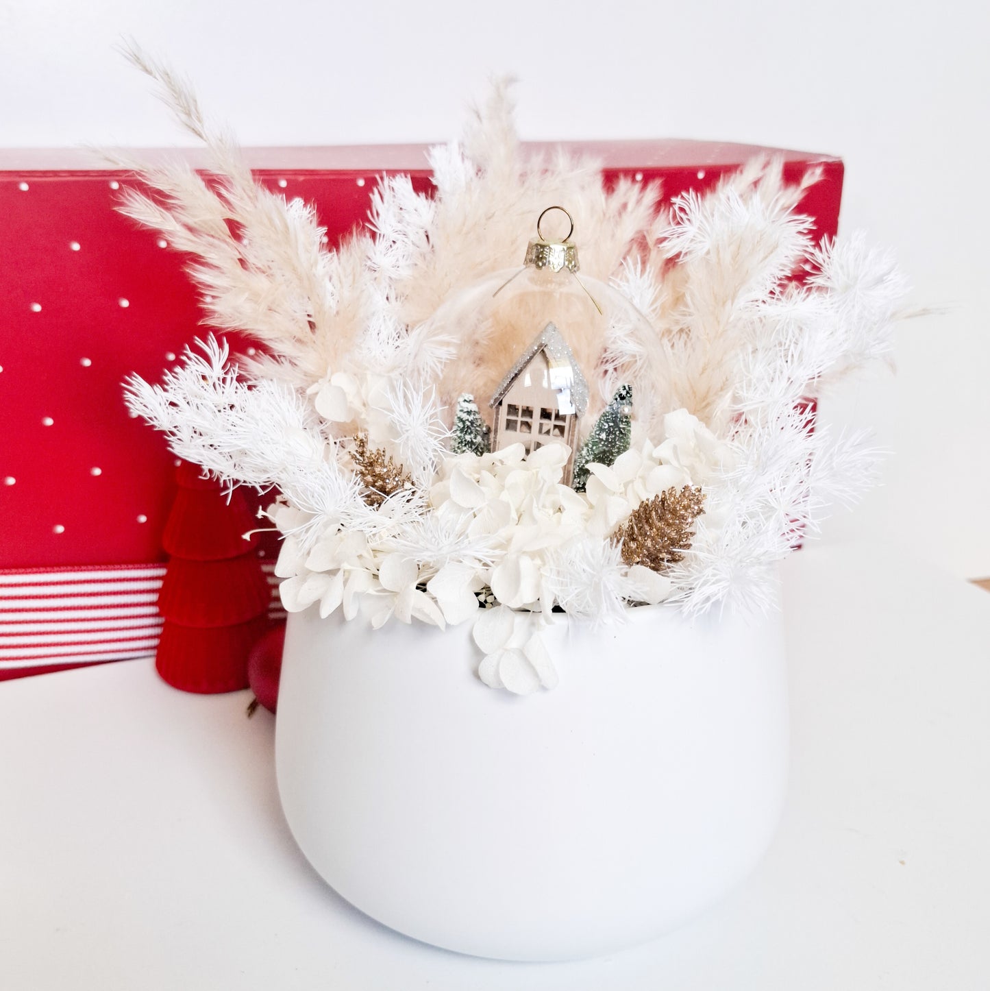 Snowy Christmas Snow Globe Dried Floral Arrangement