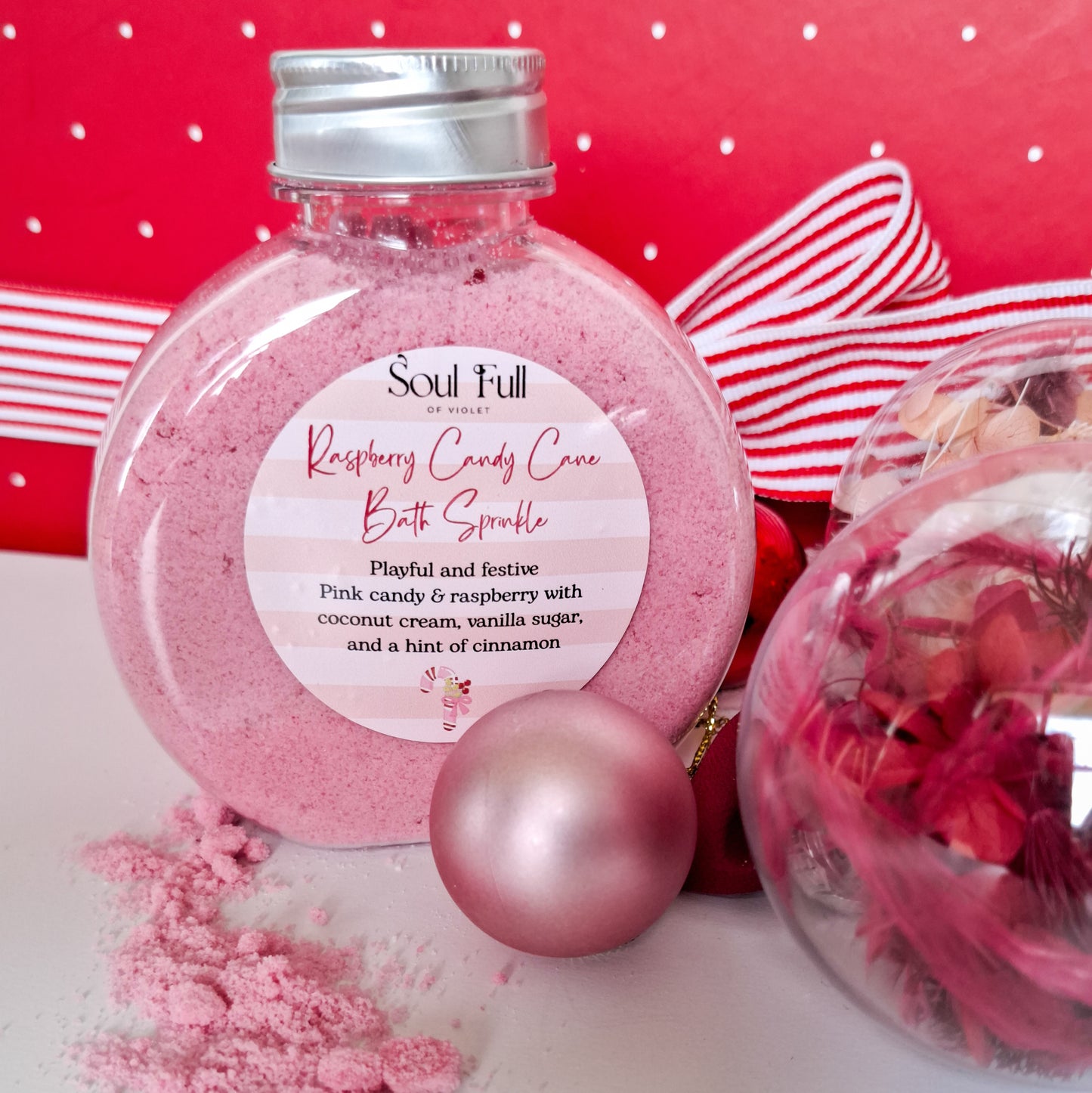 Raspberry Candy Cane Bath Sprinkle